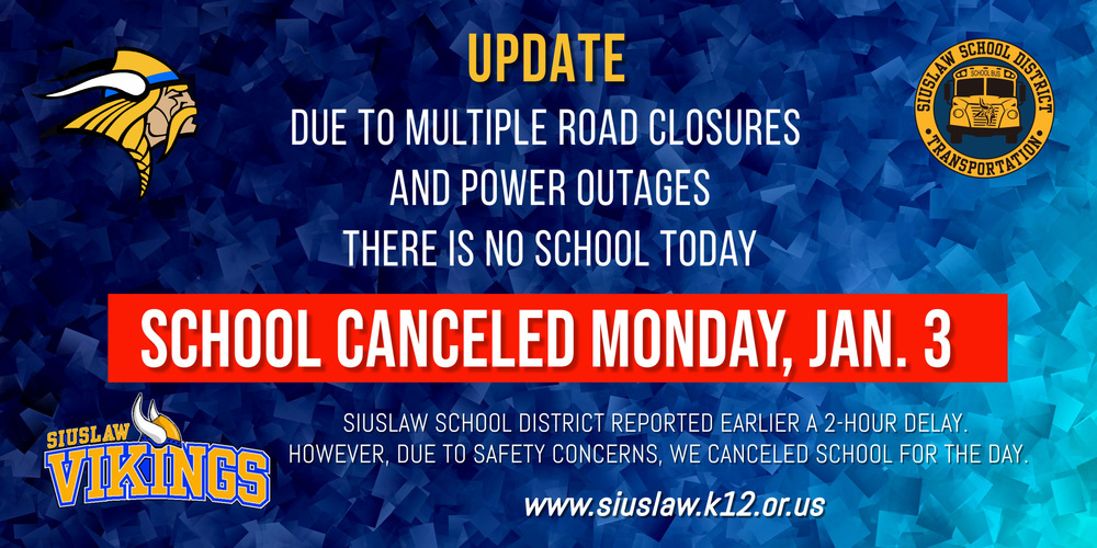 UPDATE: School Canceled Monday, Jan. 3