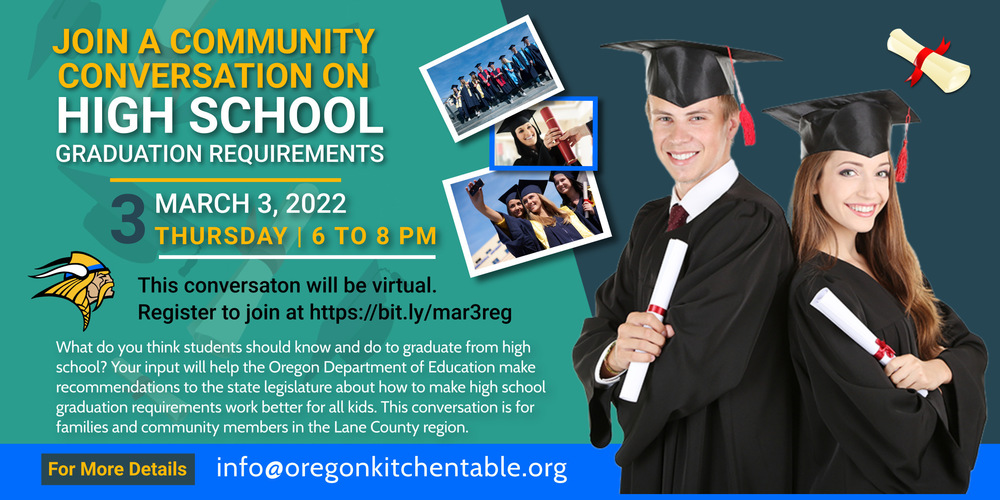 Community Conversation on HS Graduation Requirements Thursday, March 3 from 6 to 8 PM