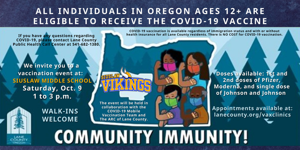 COVID-19 VACCINES AVAILABLE SATURDAY, OCT 9 FOR INDIVIDUALS 12+
