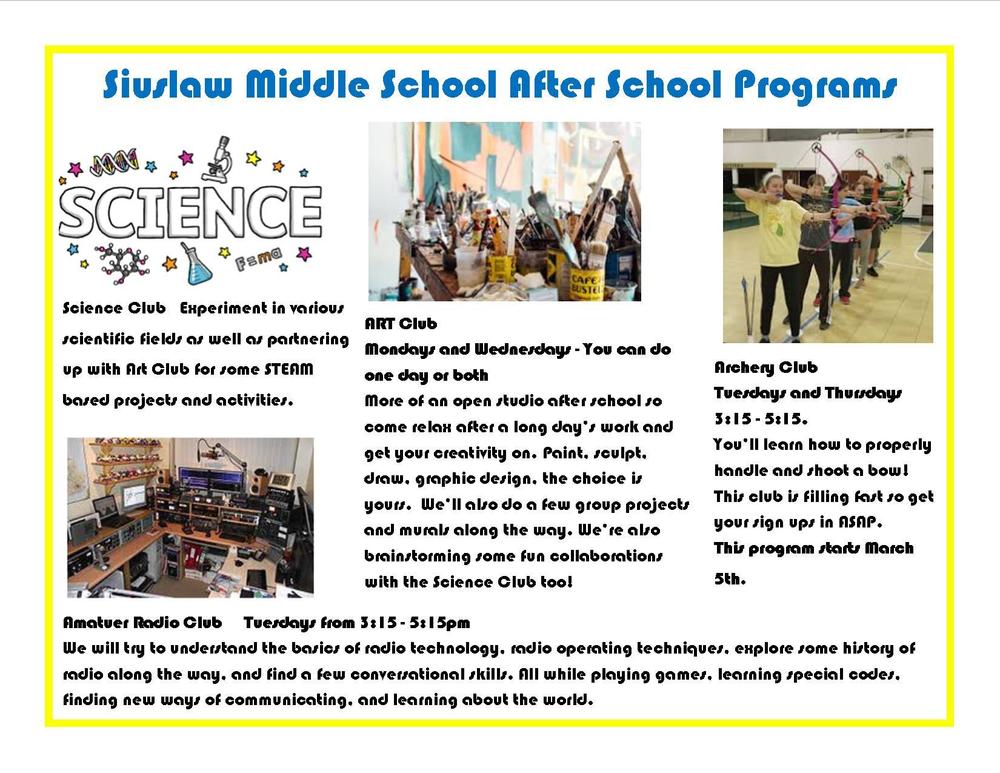 SMS After School Programs | Siuslaw Middle School