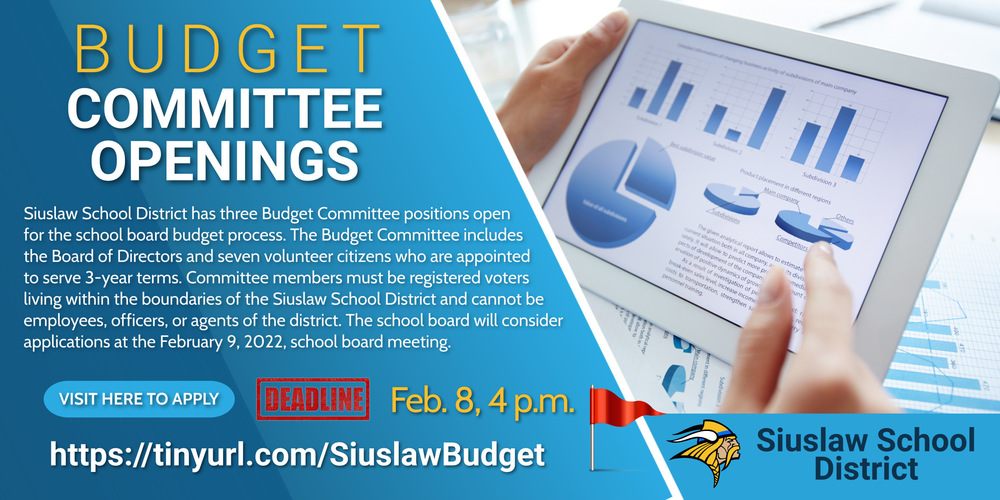 Three Budget Committee Positions Open - Deadline to Apply: Feb. 8, 2022