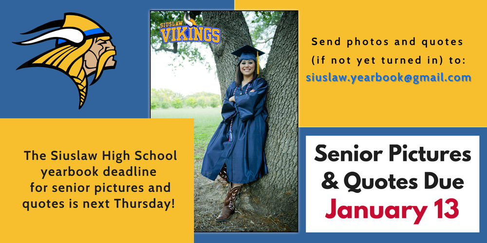 SHS Yearbook Senior Pictures & Quotes Due January 13