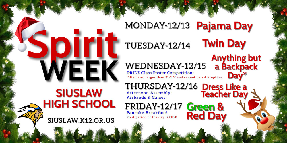 SHS Spirit Week Dec. 13-17