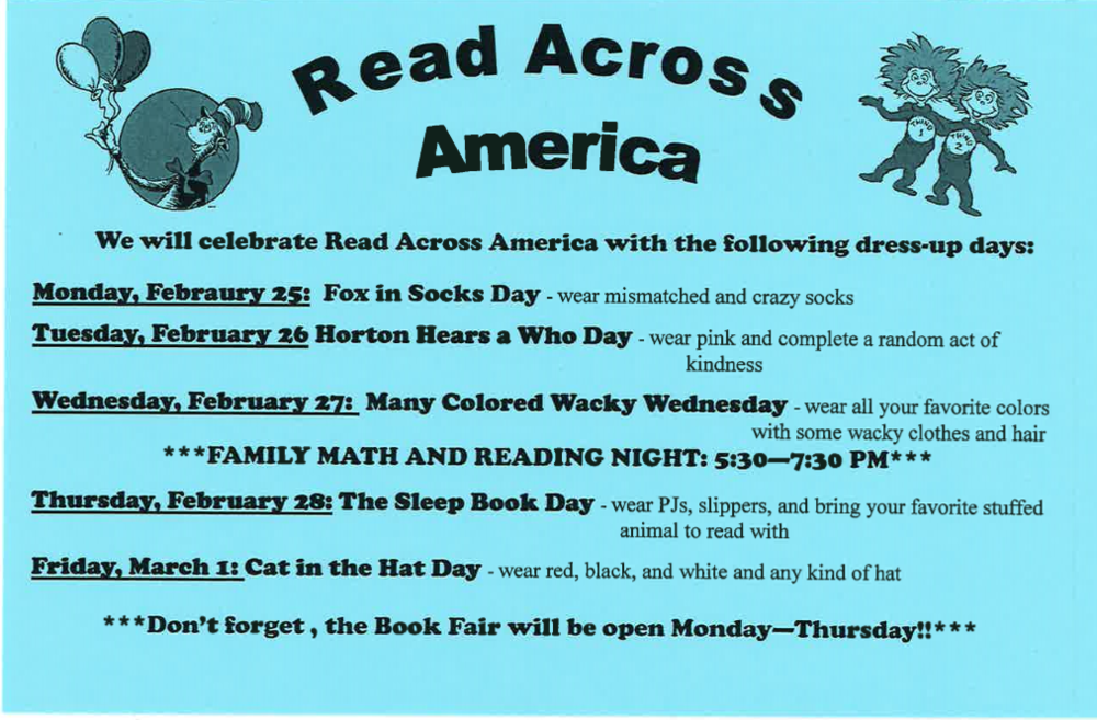 Read Across America Week Flyer Siuslaw Elementary School