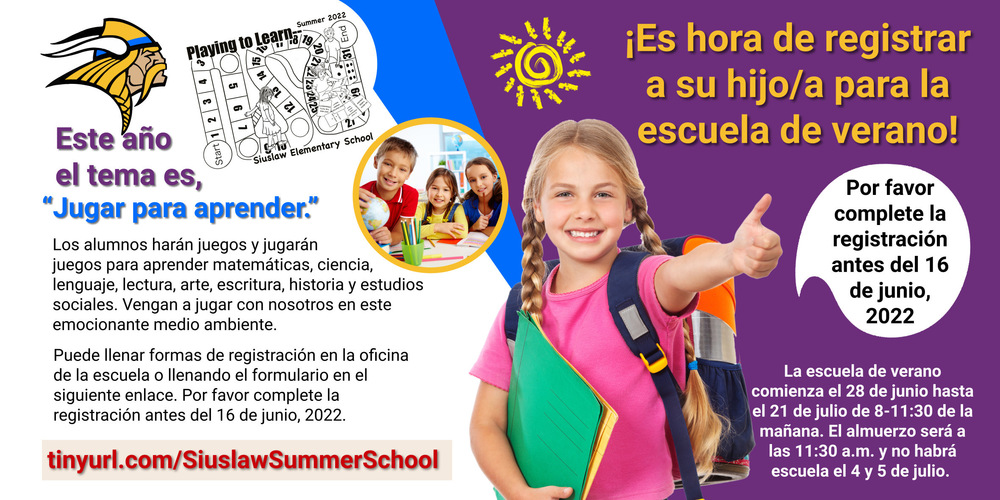 ​¡Es hora de registrar a su hijo/a para la escuela de verano!